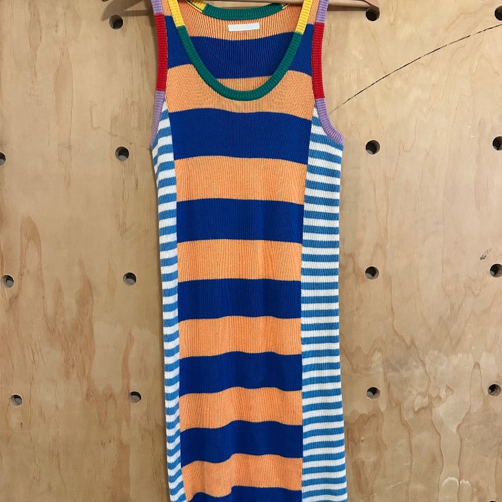 Mother The Chin Ups Midi Dress‎ XS Striped Ribbed Knit